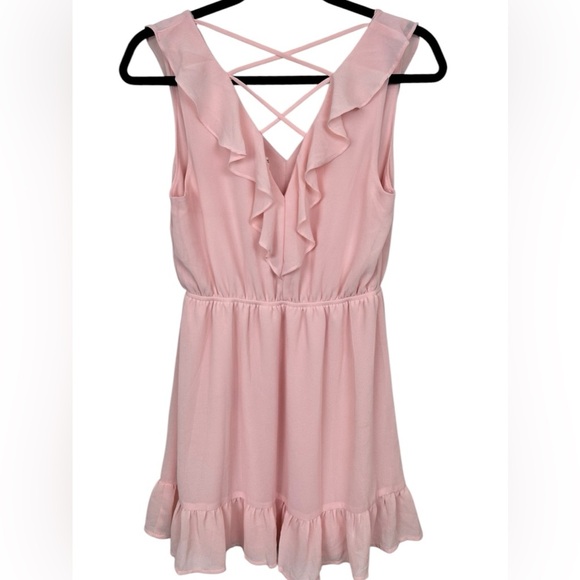 Monteau pink chiffon mini dress, Med, ruffles, sleeveless, pretty, feminine - Picture 9 of 10